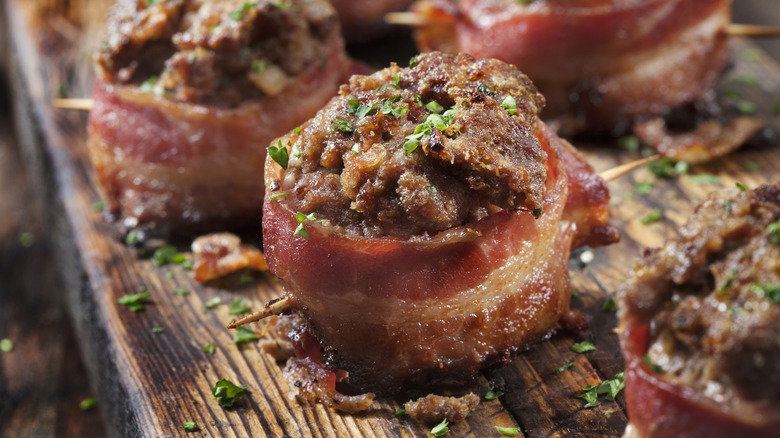 Ground beef wrapped in bacon