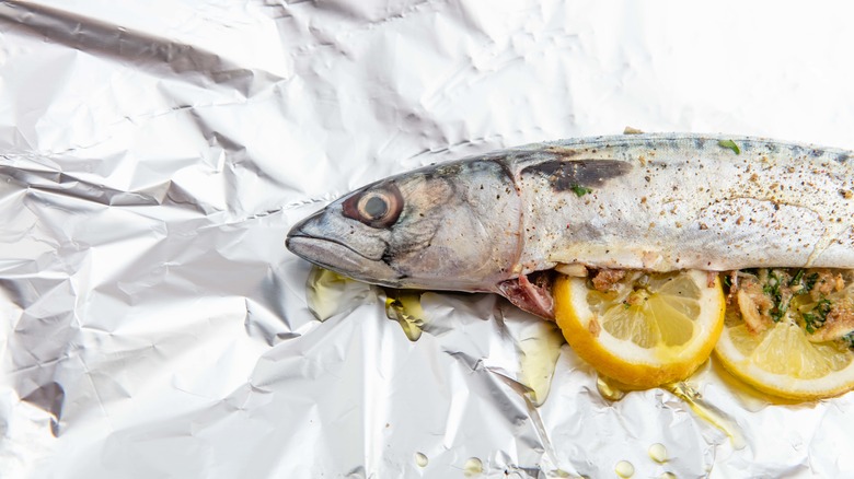 seasoned whole fish in foil