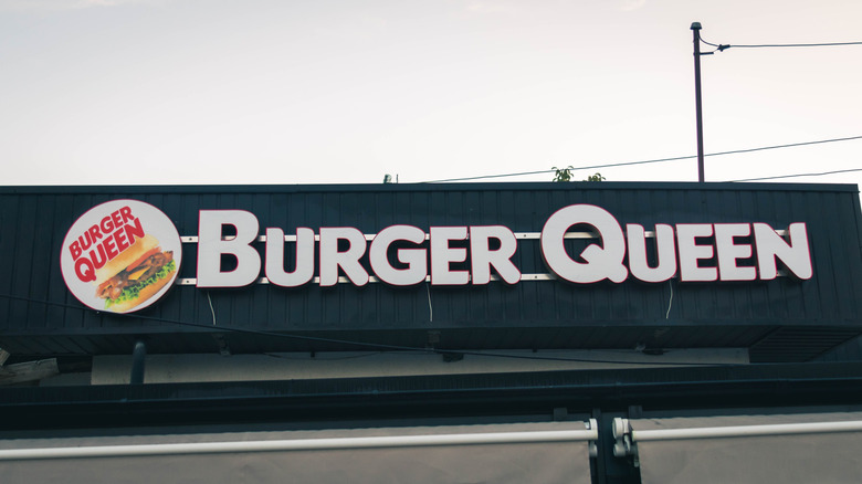 Burger Queen restaurant logo on restaurant exterior