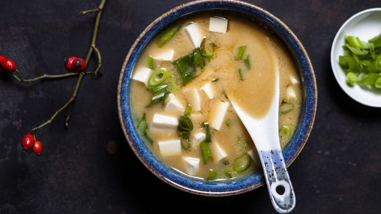 top down view of miso soup