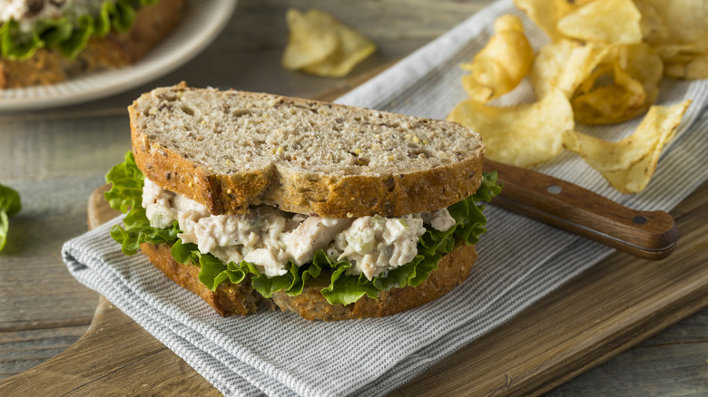 Chicken salad sandwich with chips