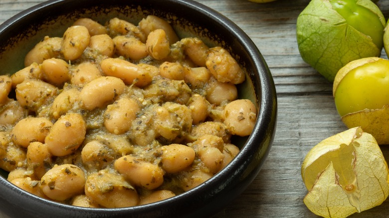 polish beans in Mexican tomatillo sauce