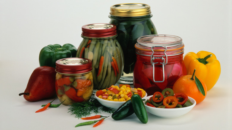 Assorted pickled vegetable jars