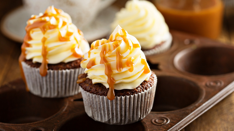 Chocolate cupcakes on table