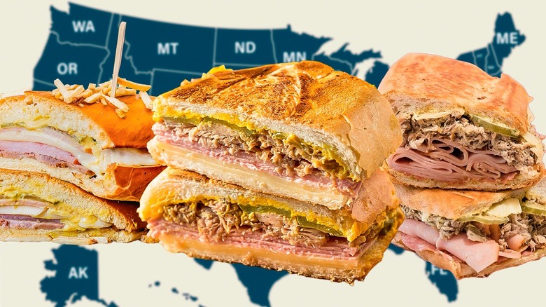 Cuban sandwiches against U.S. map backdrop