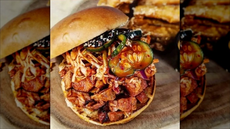 A spicy Korean-style pulled pork sandwich from Heirloom Market BBQ