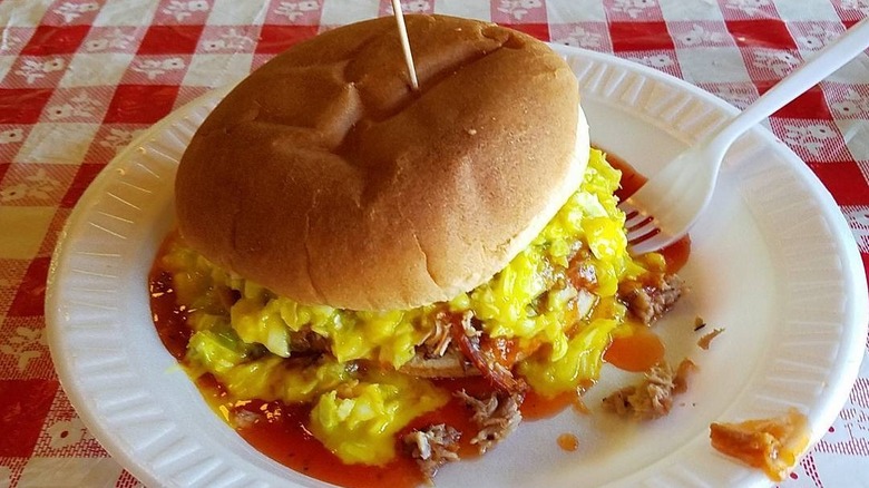 A pulled pork sandwich with coleslaw from Payne's Bar-B-Que