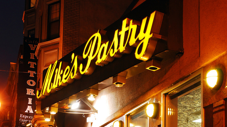 Lighted sign for Mike's Pastry