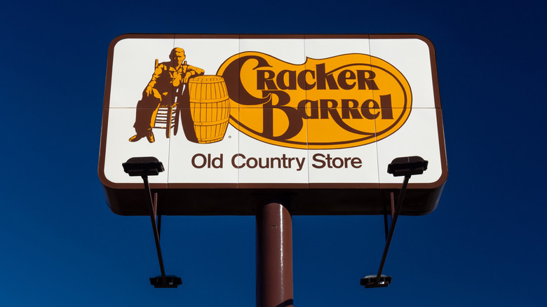 A Cracker Barrel restaurant sign.