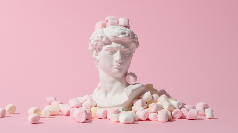 Sculpture bust covered in marshmallows