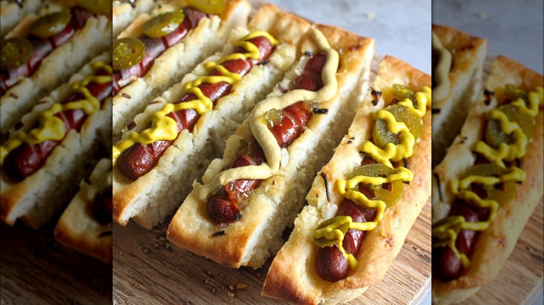 Hot dogs in focaccia