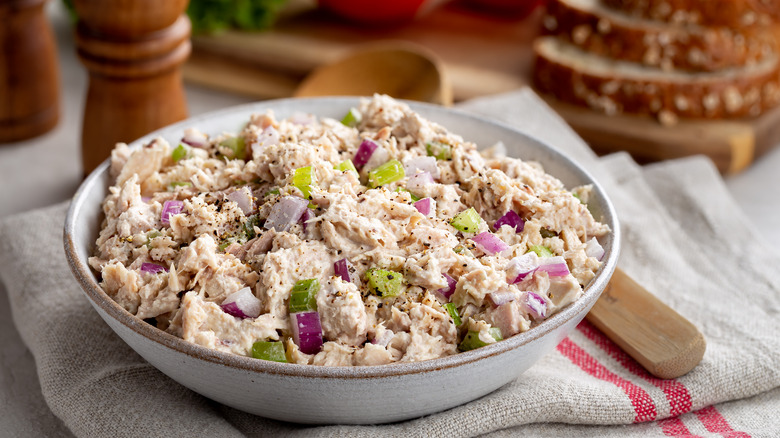 bowl of tuna salad with celery and onions