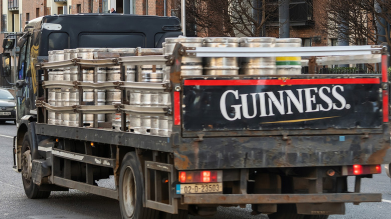 Guinness kegs on truck