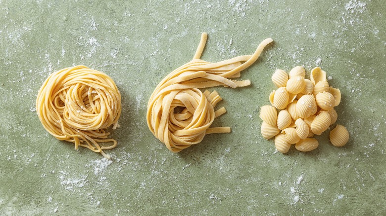 Three types of fresh pasta