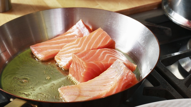 salmon on skillet