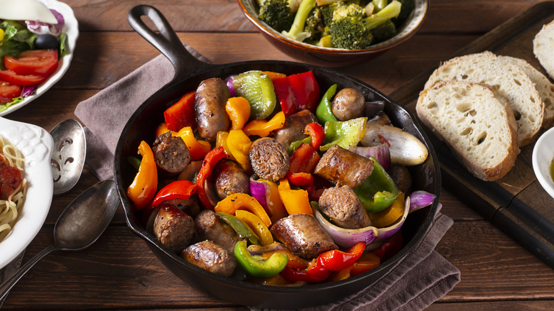 Skillet of sausage and peppers