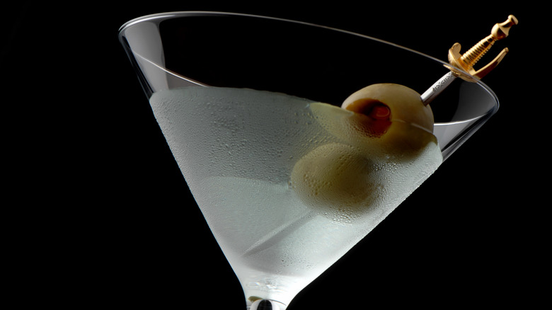 Dirty martini with two olives