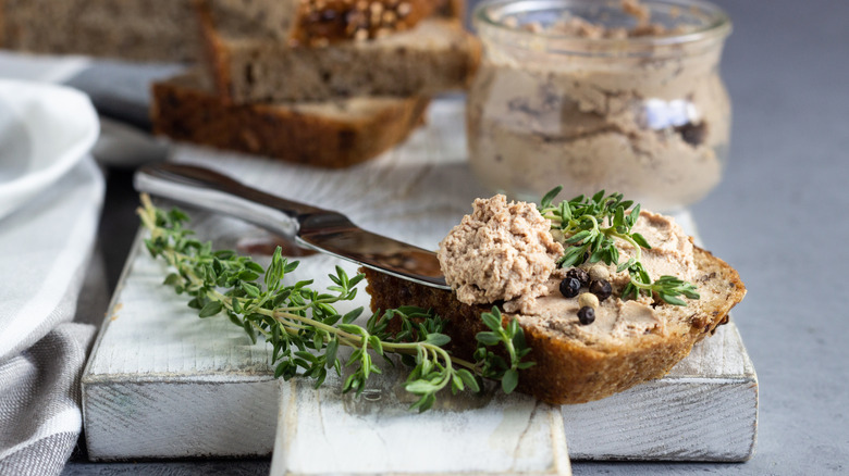 Liver pate spread over bread