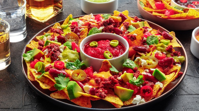 Plate of loaded nachos