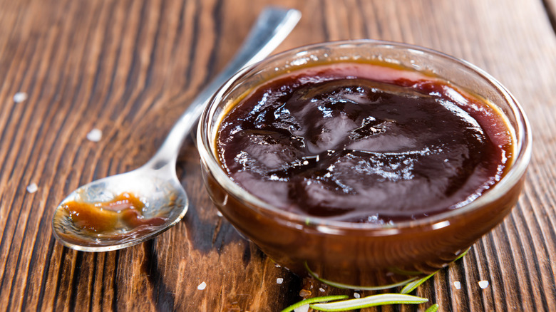 Barbecue sauce with a spoon