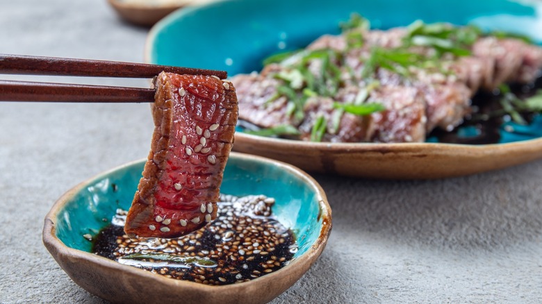 Beef tataki and dipping sauce