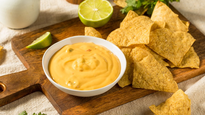chips with nacho cheese sauce