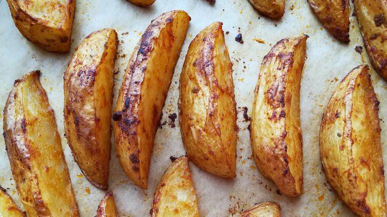 Potato wedges in a row