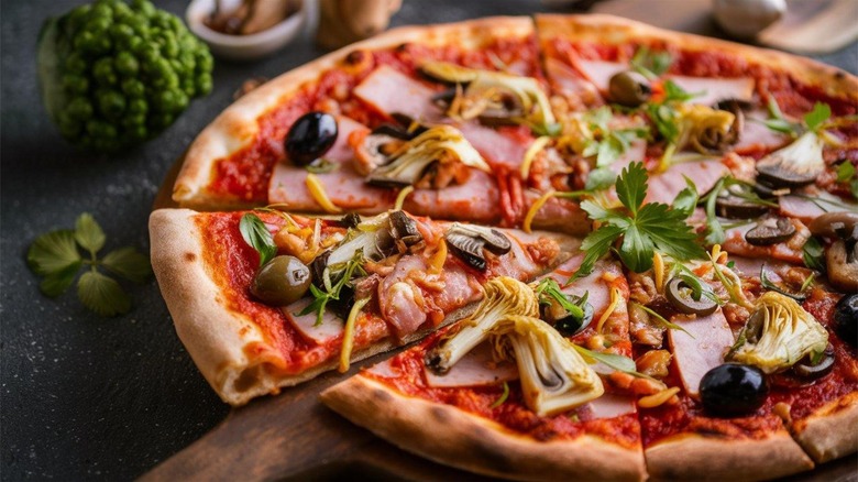 Pizza with many toppings