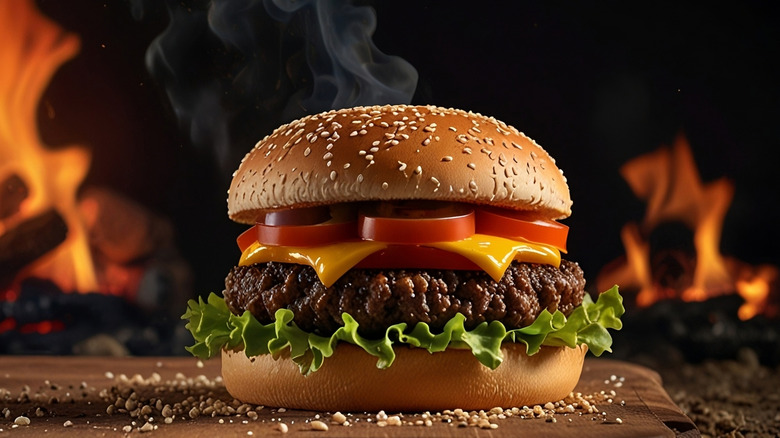 Cheeseburger on dark background