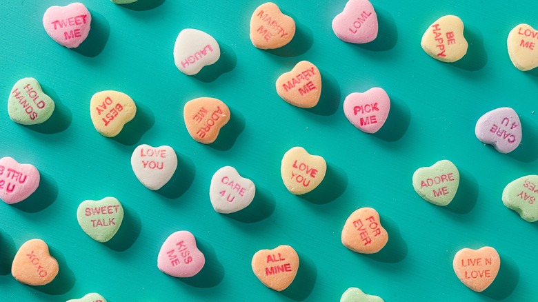 various candy hearts