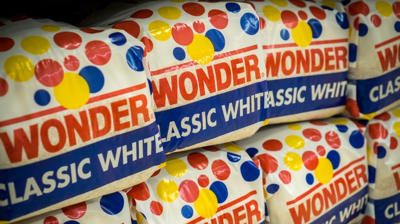 stacked loaves of Wonder Bread