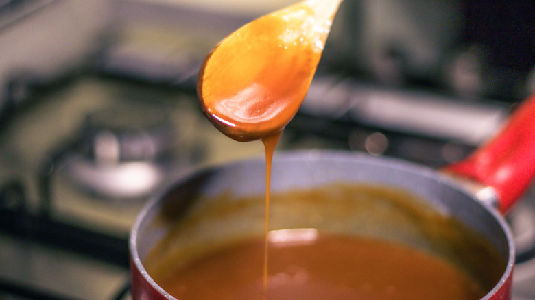 Spoonful of dripping caramel
