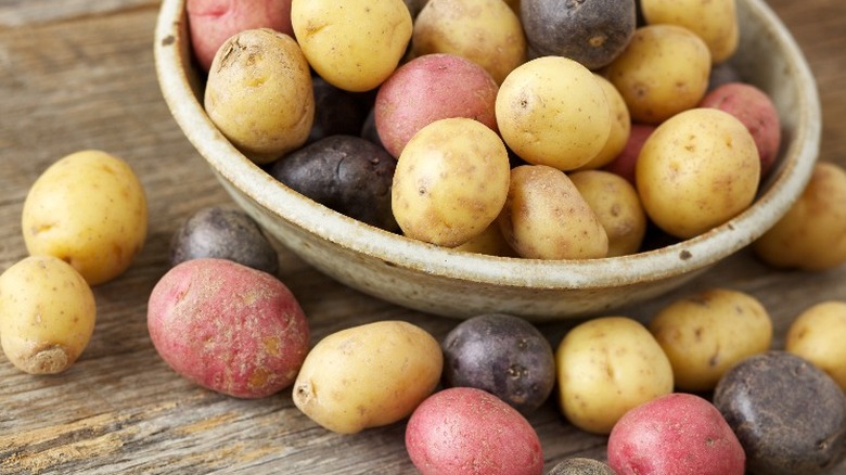 Bowl of different potato varieties