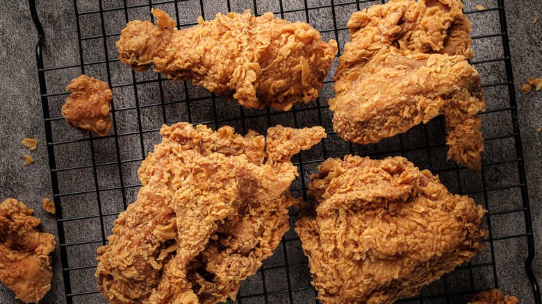 Fried chicken on wire rack