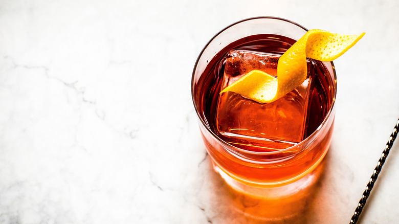 Negroni with a large square ice cube