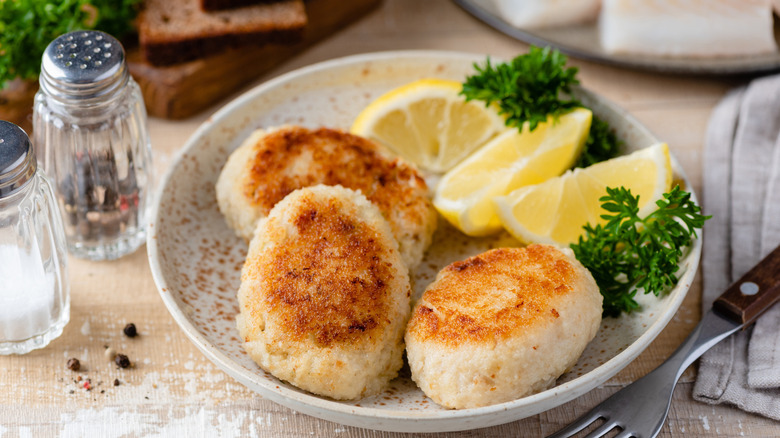 Fish patties on plate