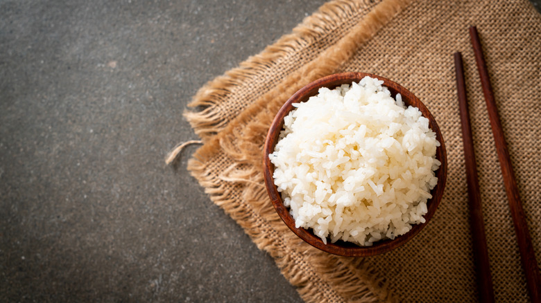 Steamed rice with chopsticks