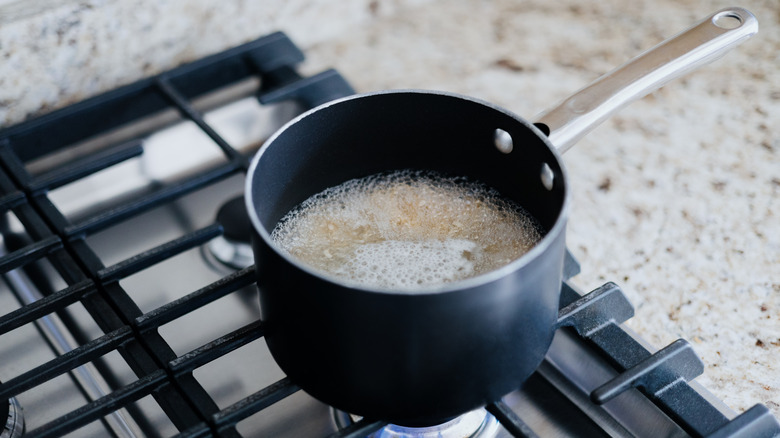 Rice boiling on the stove