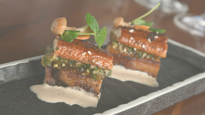 Close-up of a fancy tasting menu course