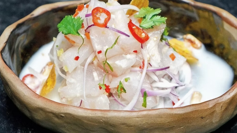 Close-up of Peruvian ceviche