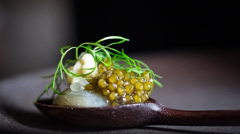 Close-up of seafood dish with roe