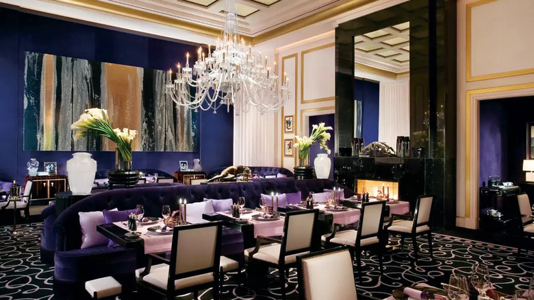 A fancy dining room with a chandelier