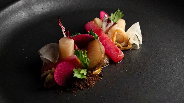 Close-up of an elegantly-arranged dining course