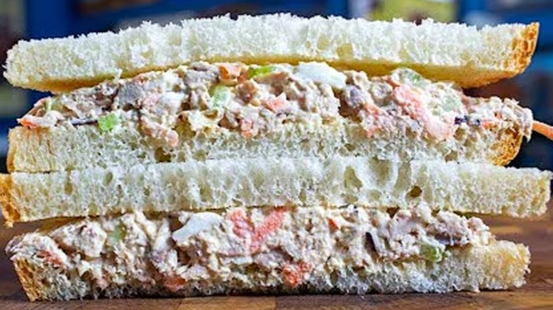 Two halves of a pheasant salad sandwich in South Dakota