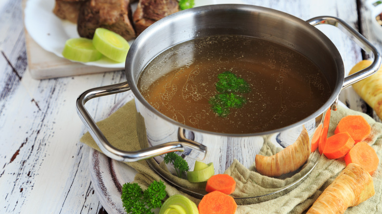 beef bouillon in pot