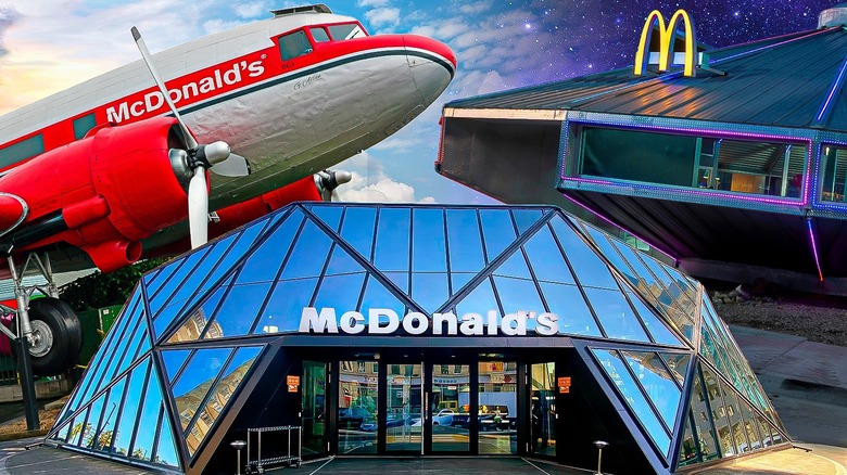 Interesting McDonald's restaurants including an airplane, futuristic dome, and a spaceship-shaped restaurant