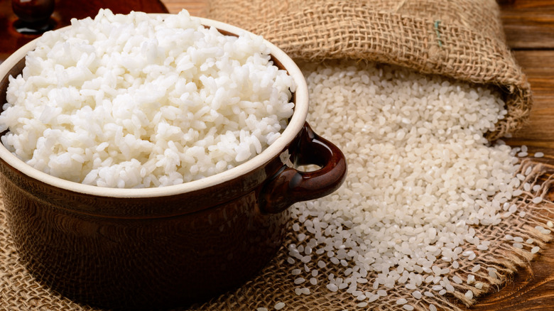 cooked rice sits next to dried rice