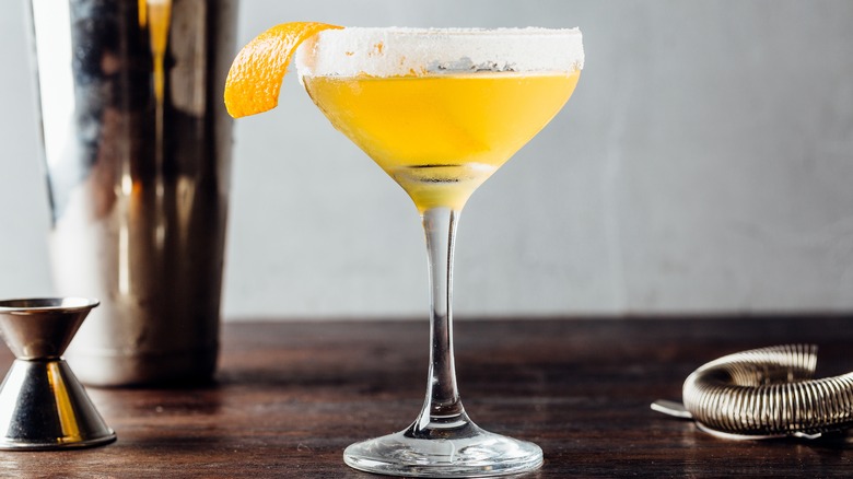 Sidecar cocktail with citrus peel