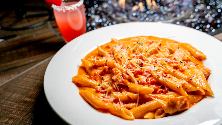 pasta covered in creamy vodka sauce