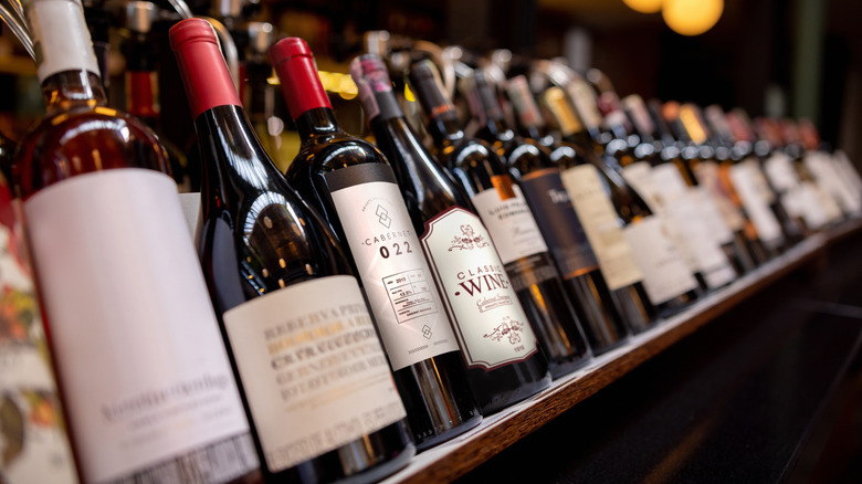 Shelf of wine bottles